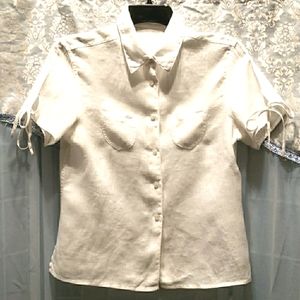 DNM WHITE 100% LINEN SHIRT SHORT SLEEVE SZ 1/42/M